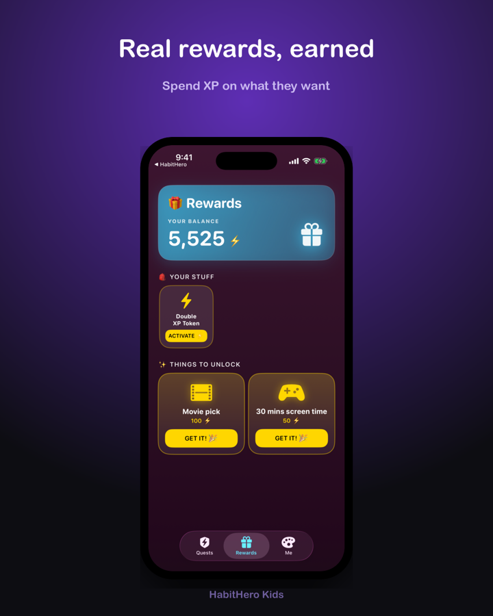 HabitHero rewards shop where kids spend earned XP