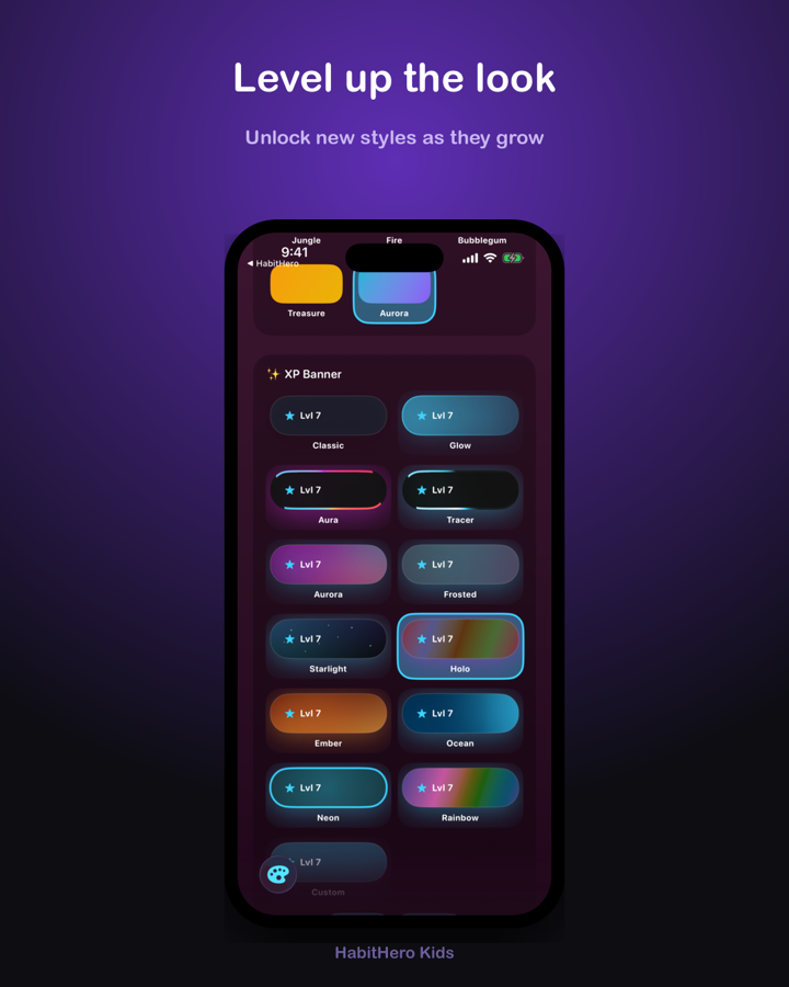 Unlocked card styles in the HabitHero kids app