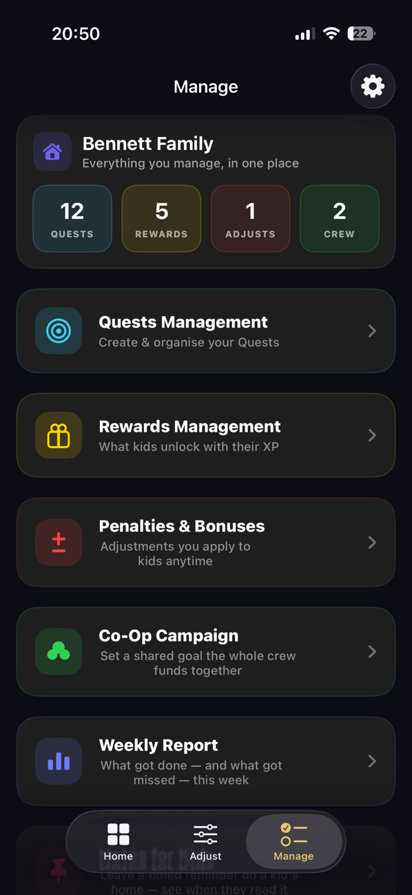 Parent manage hub