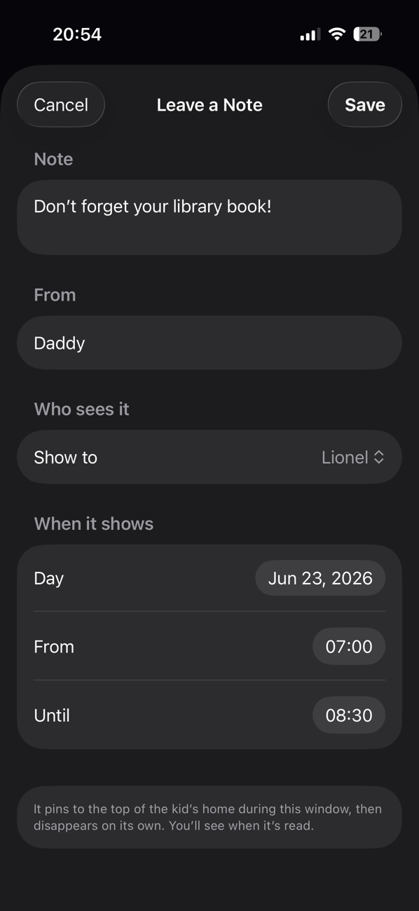Leave a note for kids